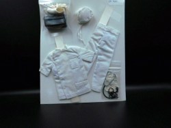 793 1963 DOCTOR KEN DOLL COMPLETE OUTFIT WHITE SUIT, BAG, HAT, STETHOSCOPE MARL & B